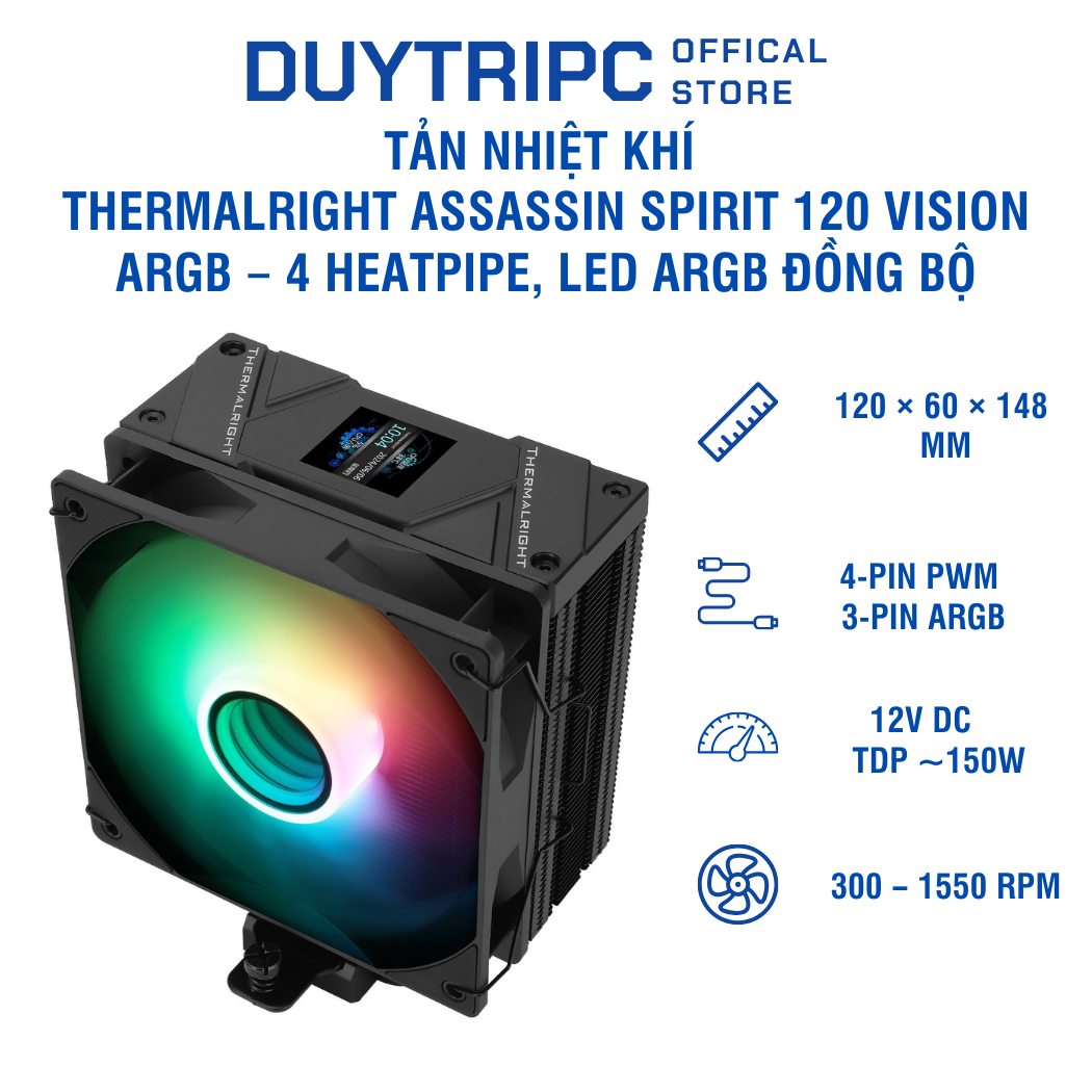 Tản nhiệt khí Thermalright Assassin Spirit 120 Vision ARGB – 4 Heatpipe, LED ARGB đồng bộ, hiệu năng cao